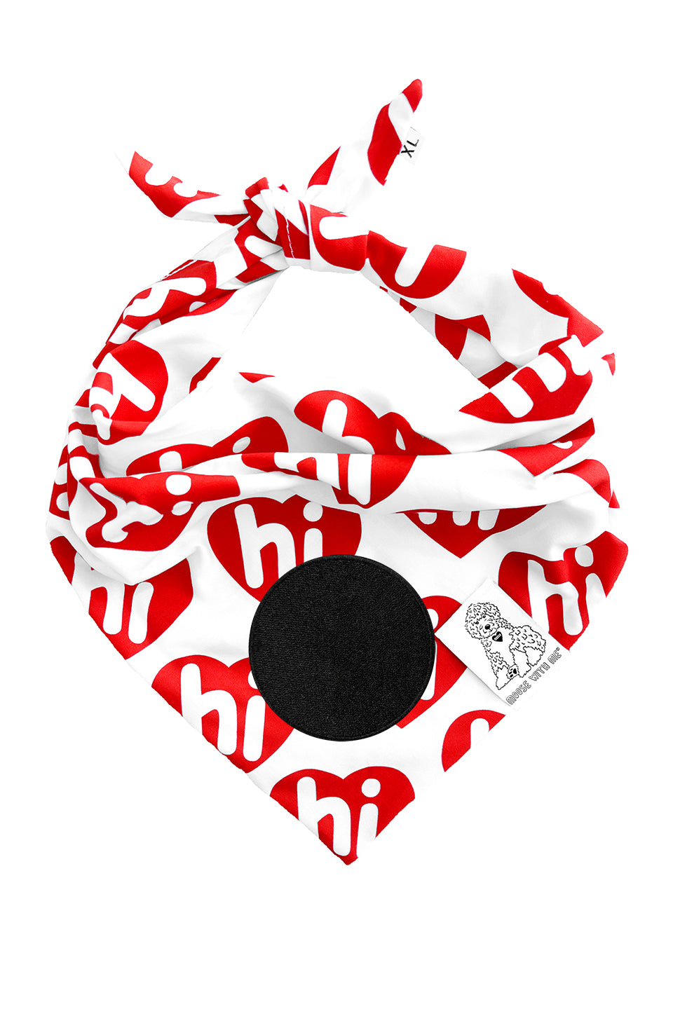 Dog Bandana Hi Hearts - Red - Customize by adding Interchangeable Velcro Embroidered Patches