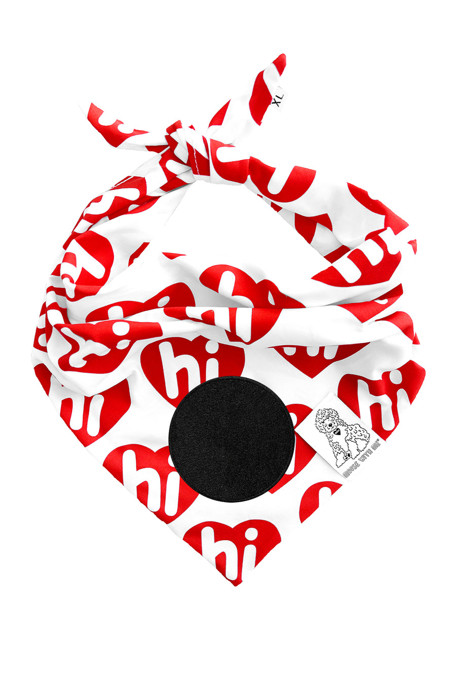 Dog Bandana Hi Hearts - Red - Customize by adding Interchangeable Velcro Embroidered Patches