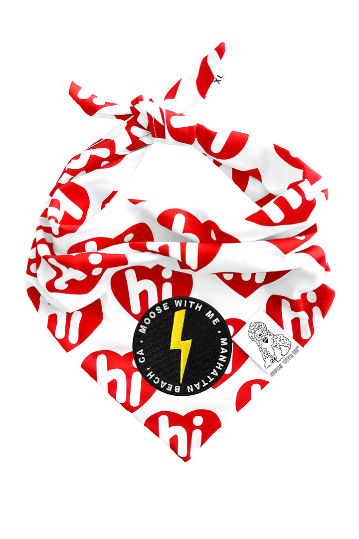 Dog Bandana Hi Hearts - Red - Customize by adding Interchangeable Velcro Embroidered Patches