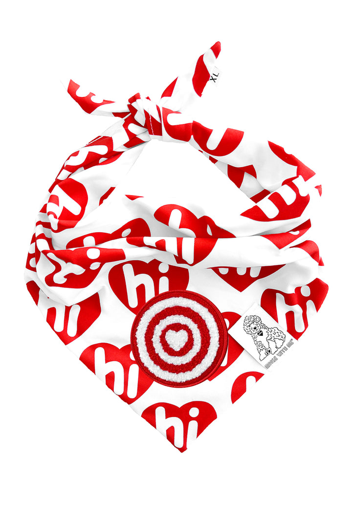Dog Bandana Hi Hearts - Red - Customize by adding Interchangeable Velcro Embroidered Patches