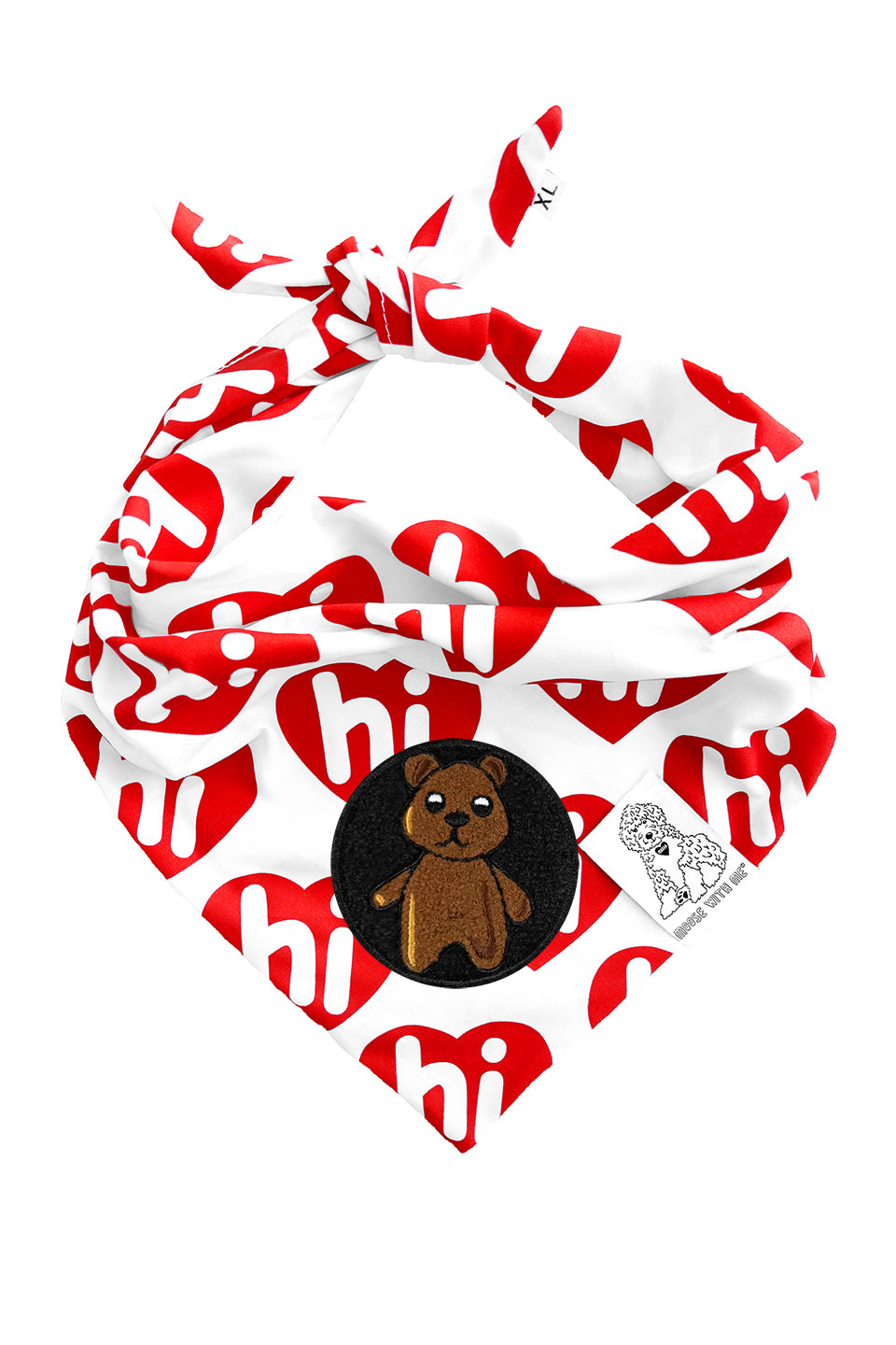 Dog Bandana Hi Hearts - Red - Customize by adding Interchangeable Velcro Embroidered Patches