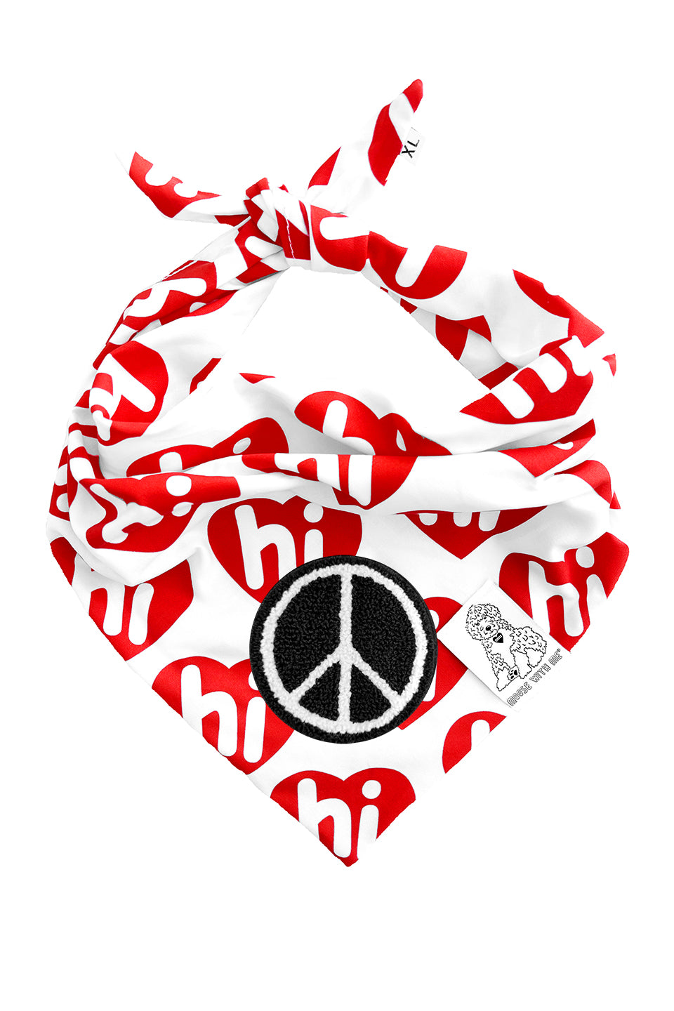 Dog Bandana Hi Hearts - Red - Customize by adding Interchangeable Velcro Embroidered Patches