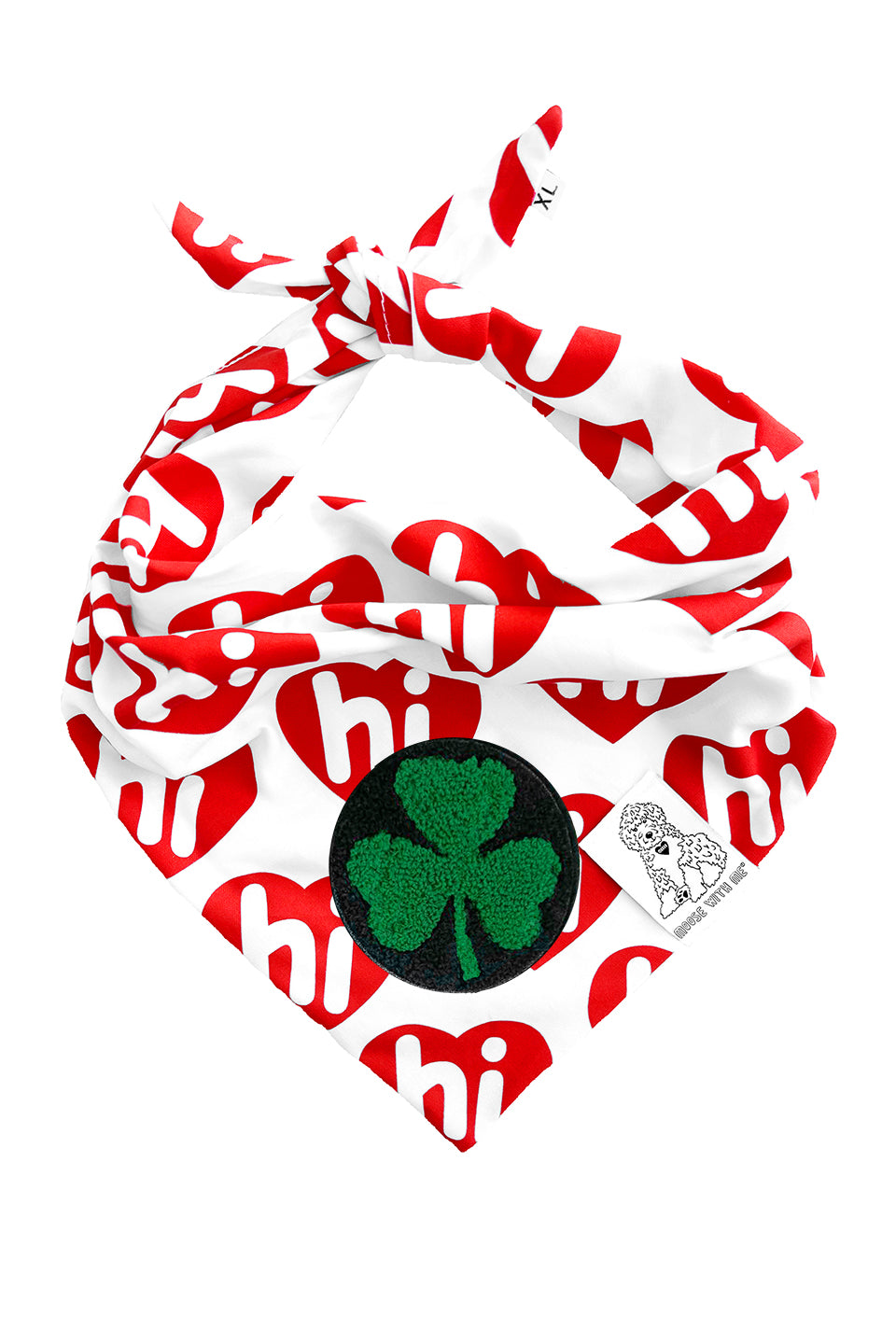 Dog Bandana Hi Hearts - Red - Customize by adding Interchangeable Velcro Embroidered Patches