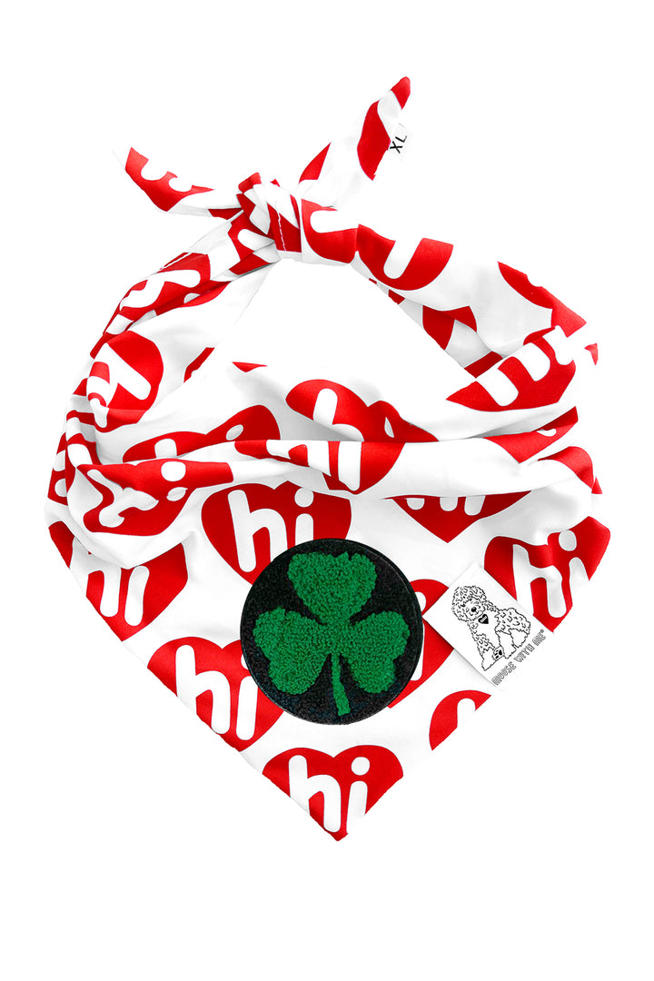 Dog Bandana Hi Hearts - Red - Customize by adding Interchangeable Velcro Embroidered Patches