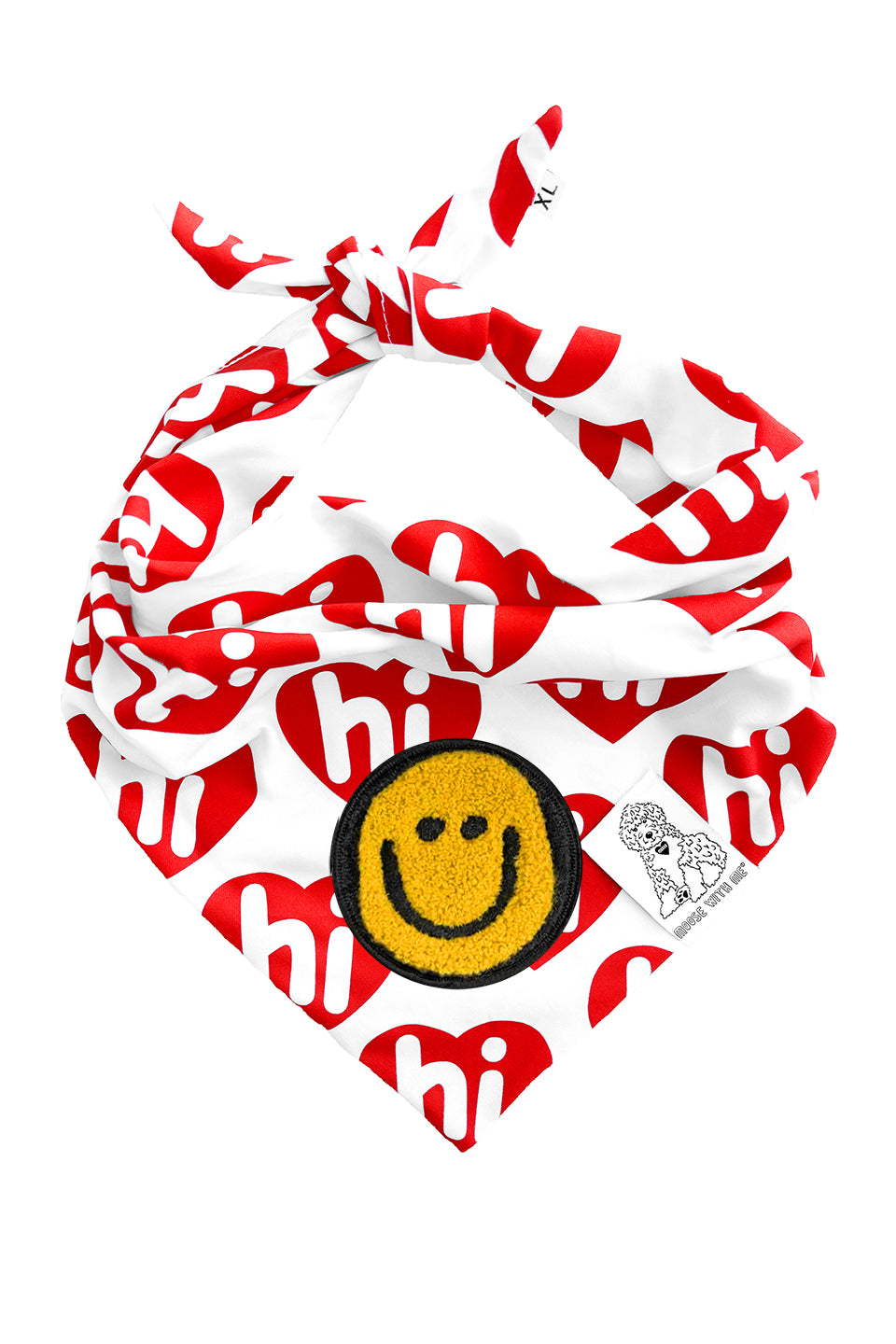 Dog Bandana Hi Hearts - Red - Customize by adding Interchangeable Velcro Embroidered Patches