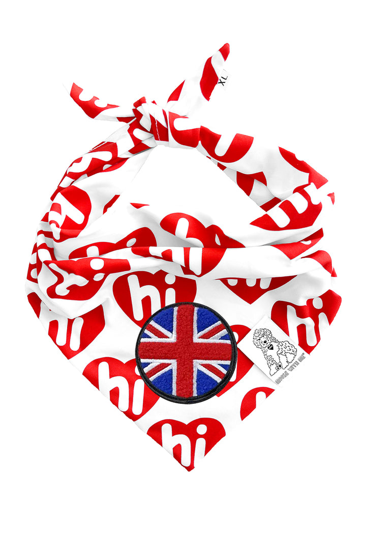 Dog Bandana Hi Hearts - Red - Customize by adding Interchangeable Velcro Embroidered Patches