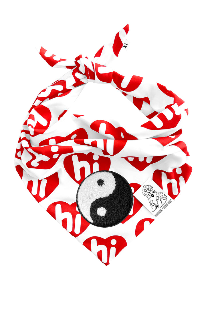 Dog Bandana Hi Hearts - Red - Customize by adding Interchangeable Velcro Embroidered Patches