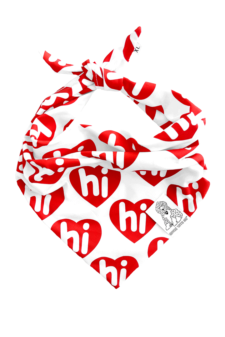 Dog Bandana Hi Hearts - Red - Customize by adding Interchangeable Velcro Embroidered Patches