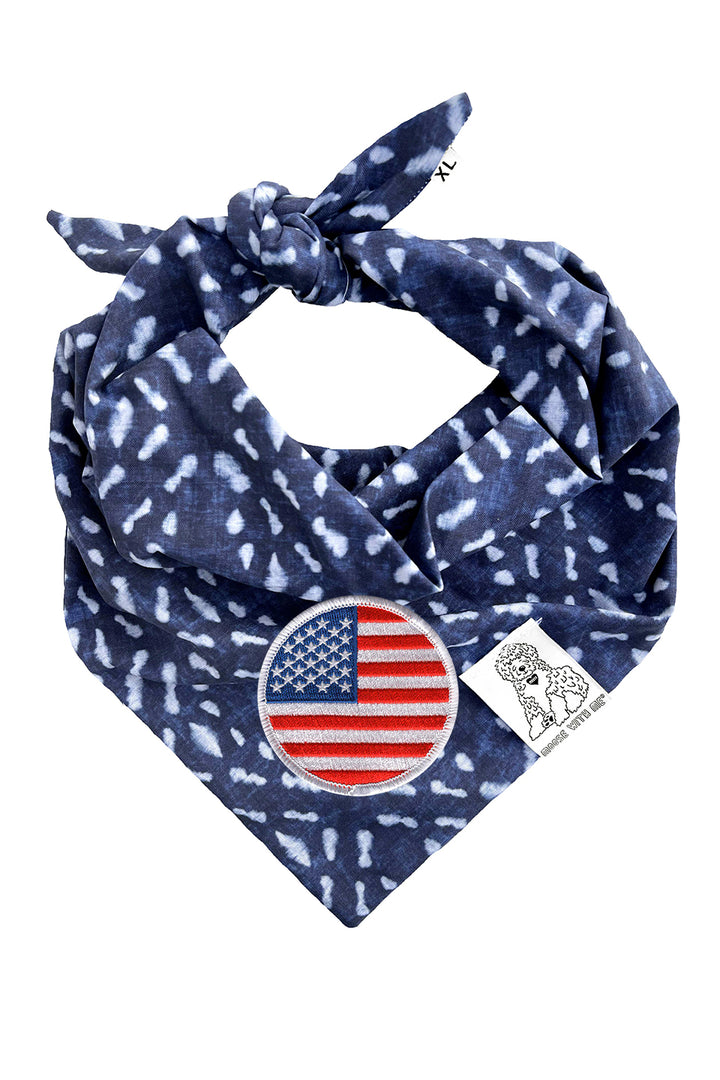 Dog Bandana Indigo - Navy - Customize by adding Interchangeable Velcro Embroidered Patches
