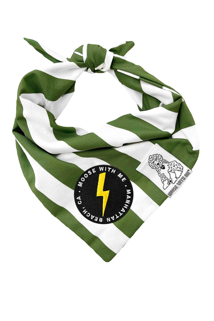 Dog Bandana Stripe - Green - Customize by adding Interchangeable Velcro Embroidered Patches