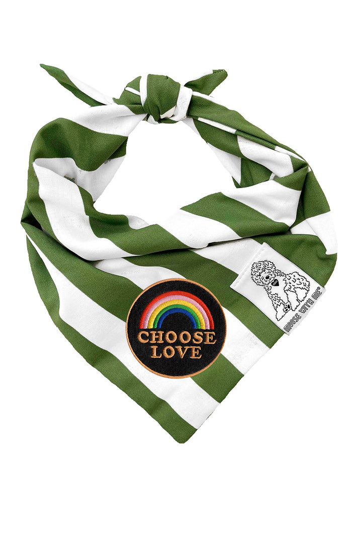 Dog Bandana Stripe - Green - Customize by adding Interchangeable Velcro Embroidered Patches