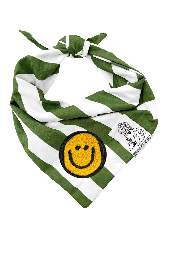Dog Bandana Stripe - Green - Customize by adding Interchangeable Velcro Embroidered Patches