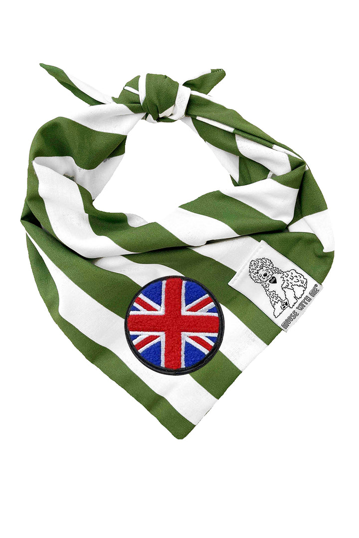Dog Bandana Stripe - Green - Customize by adding Interchangeable Velcro Embroidered Patches