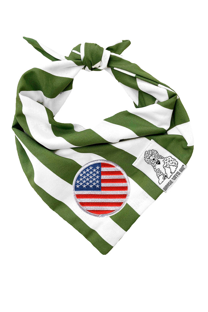 Dog Bandana Stripe - Green - Customize by adding Interchangeable Velcro Embroidered Patches