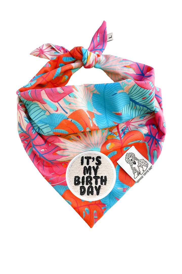 Dog Bandana Kauai Palm - Aqua - Customize by adding Interchangeable Velcro Embroidered Patches