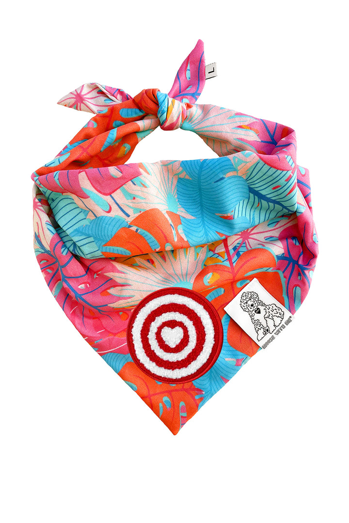 Dog Bandana Kauai Palm - Aqua - Customize by adding Interchangeable Velcro Embroidered Patches