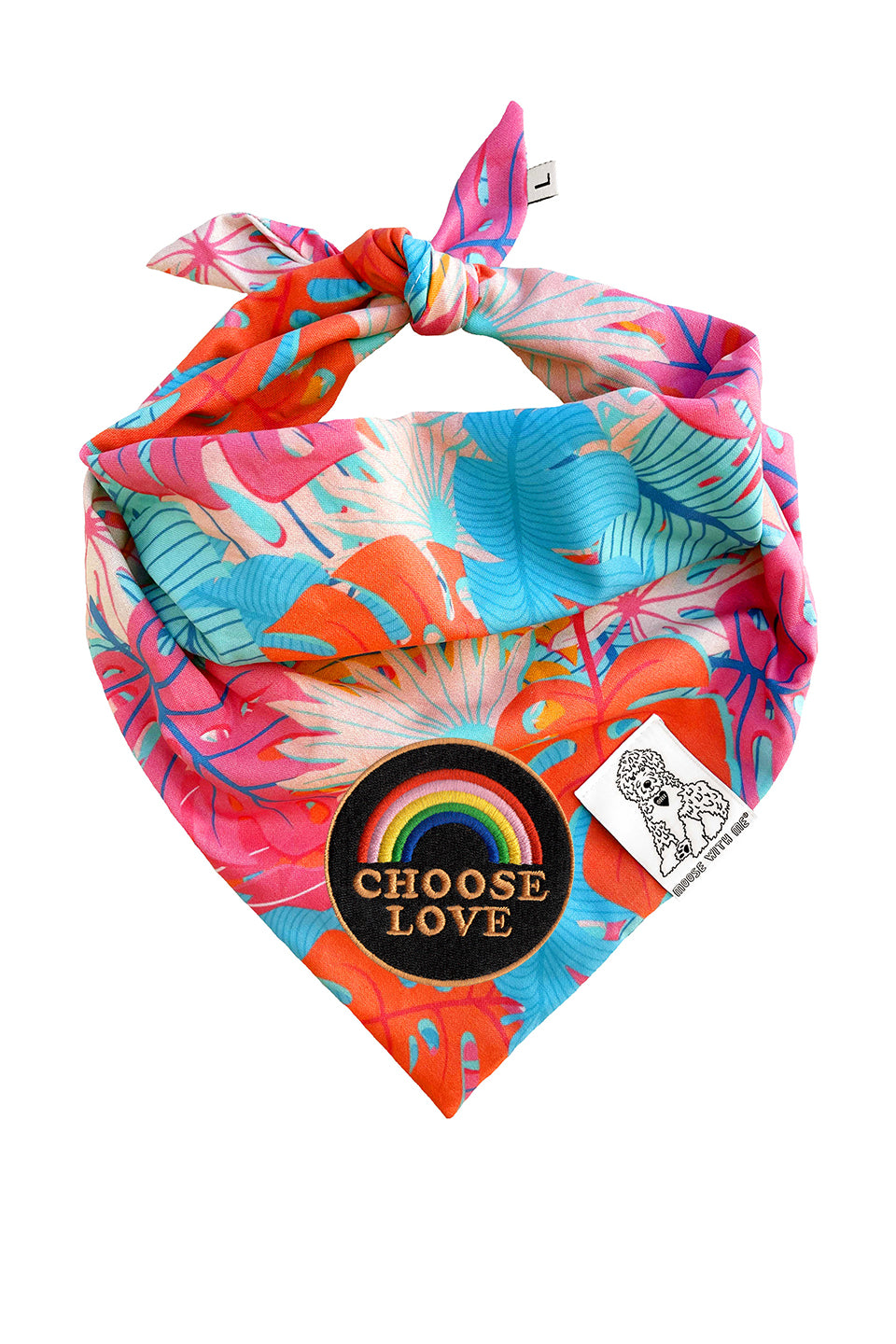 Dog Bandana Kauai Palm - Aqua - Customize by adding Interchangeable Velcro Embroidered Patches
