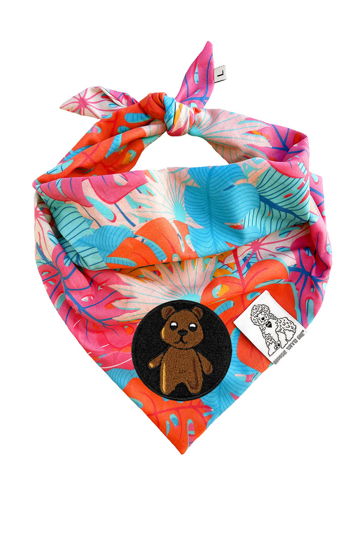 Dog Bandana Kauai Palm - Aqua - Customize by adding Interchangeable Velcro Embroidered Patches