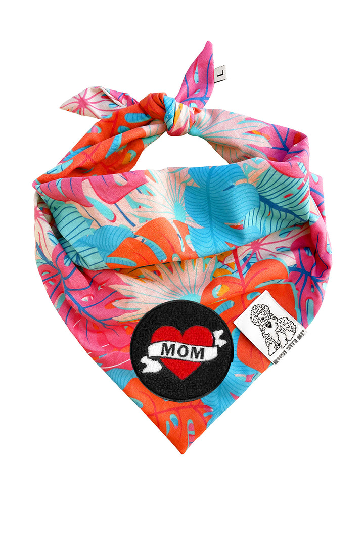 Dog Bandana Kauai Palm - Aqua - Customize by adding Interchangeable Velcro Embroidered Patches