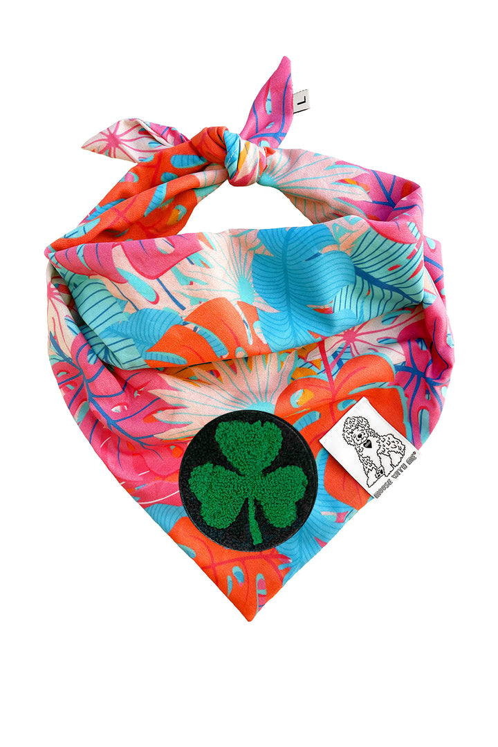Dog Bandana Kauai Palm - Aqua - Customize by adding Interchangeable Velcro Embroidered Patches