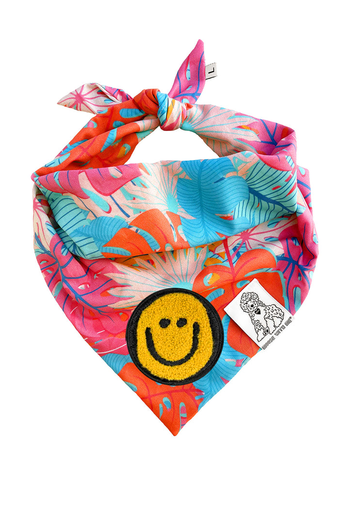 Dog Bandana Kauai Palm - Aqua - Customize by adding Interchangeable Velcro Embroidered Patches
