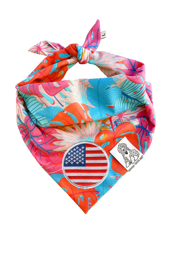 Dog Bandana Kauai Palm - Aqua - Customize by adding Interchangeable Velcro Embroidered Patches