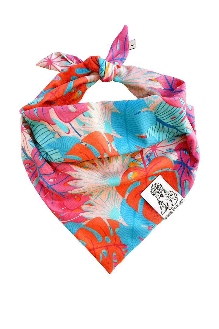 Dog Bandana Kauai Palm - Aqua - Customize by adding Interchangeable Velcro Embroidered Patches