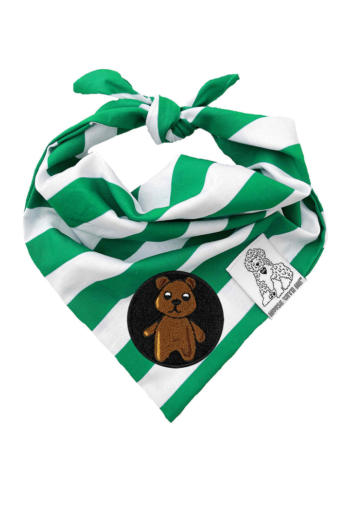 Dog Bandana Stripe - Green - Customize by adding Interchangeable Velcro Embroidered Patches