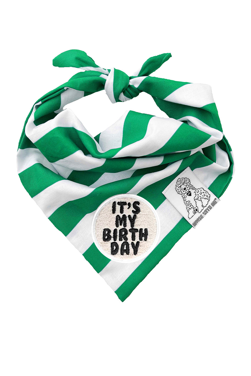 Dog Bandana Stripe - Green - Customize by adding Interchangeable Velcro Embroidered Patches