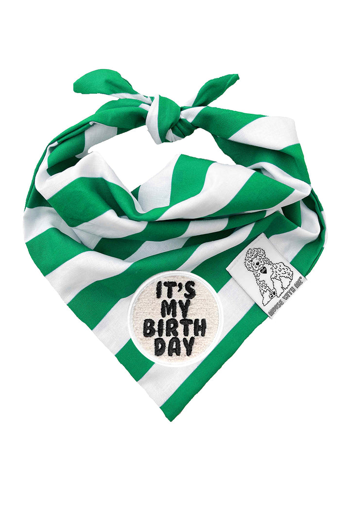 Dog Bandana Stripe - Green - Customize by adding Interchangeable Velcro Embroidered Patches