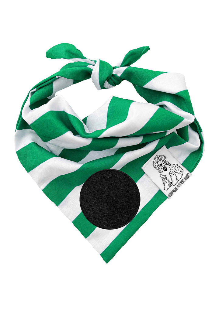 Dog Bandana Stripe - Green - Customize by adding Interchangeable Velcro Embroidered Patches