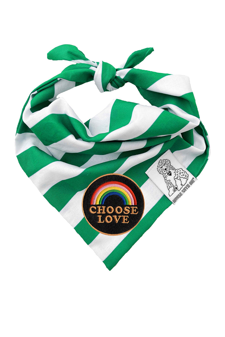 Dog Bandana Stripe - Green - Customize by adding Interchangeable Velcro Embroidered Patches
