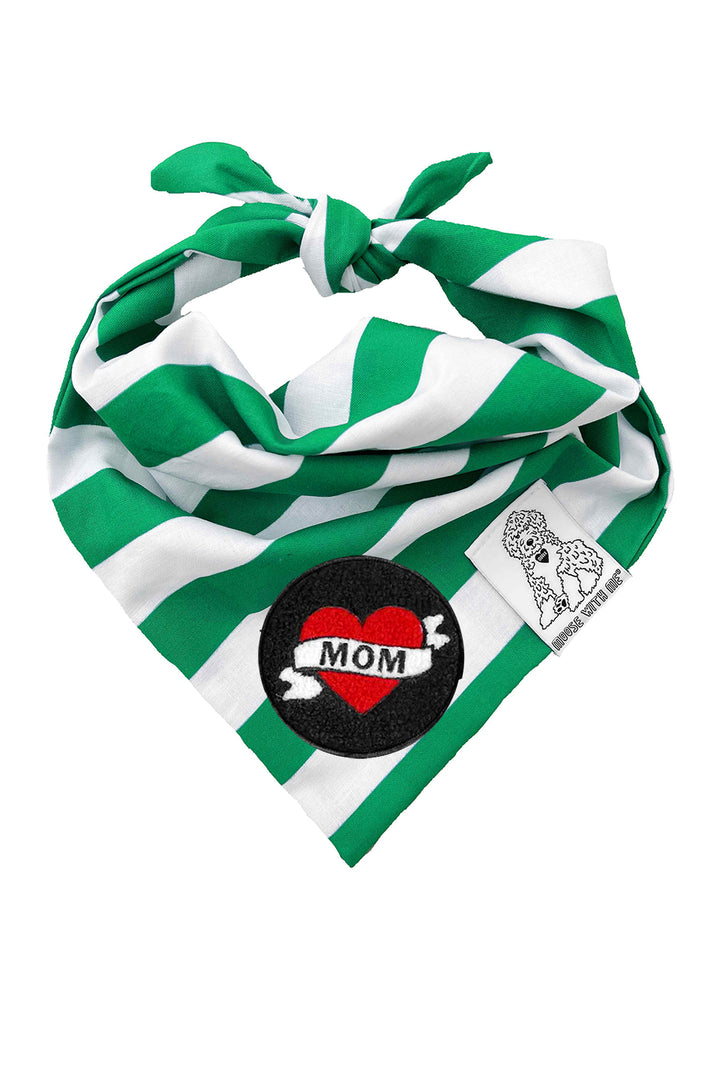 Dog Bandana Stripe - Green - Customize by adding Interchangeable Velcro Embroidered Patches
