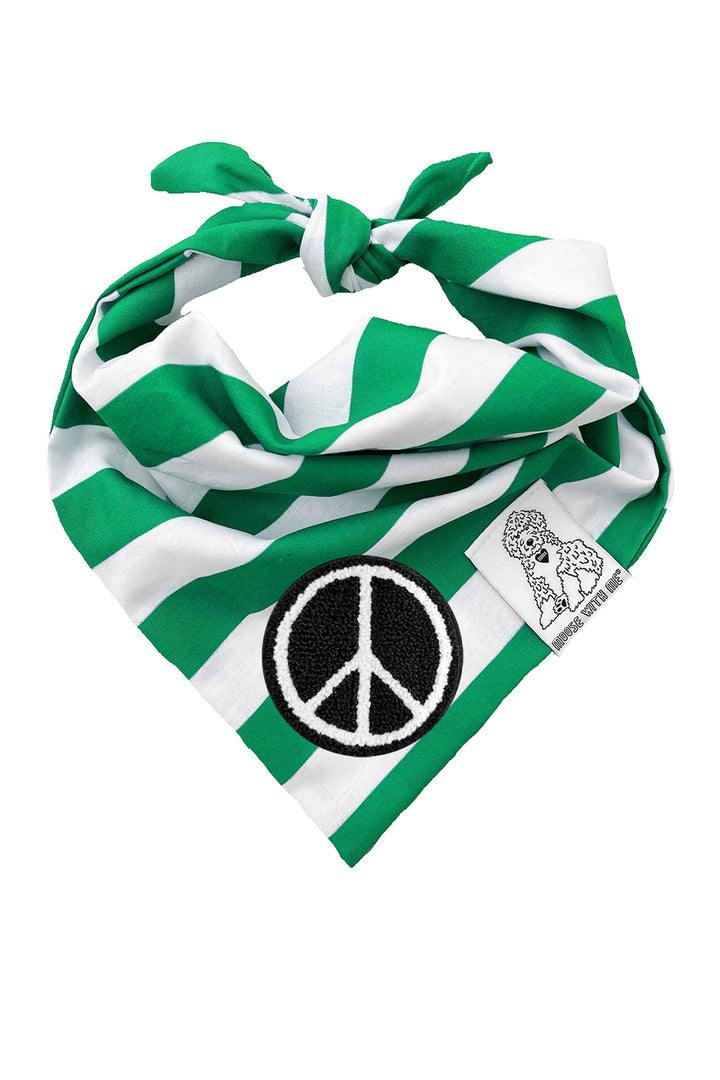 Dog Bandana Stripe - Green - Customize by adding Interchangeable Velcro Embroidered Patches