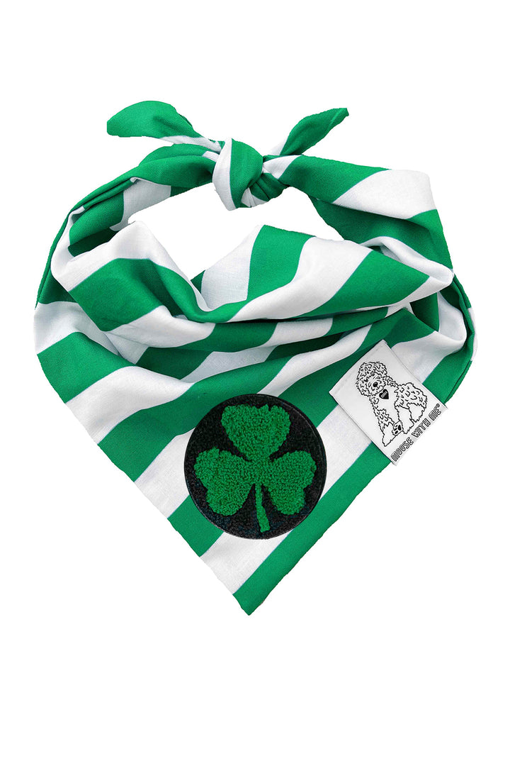 Dog Bandana Stripe - Green - Customize by adding Interchangeable Velcro Embroidered Patches