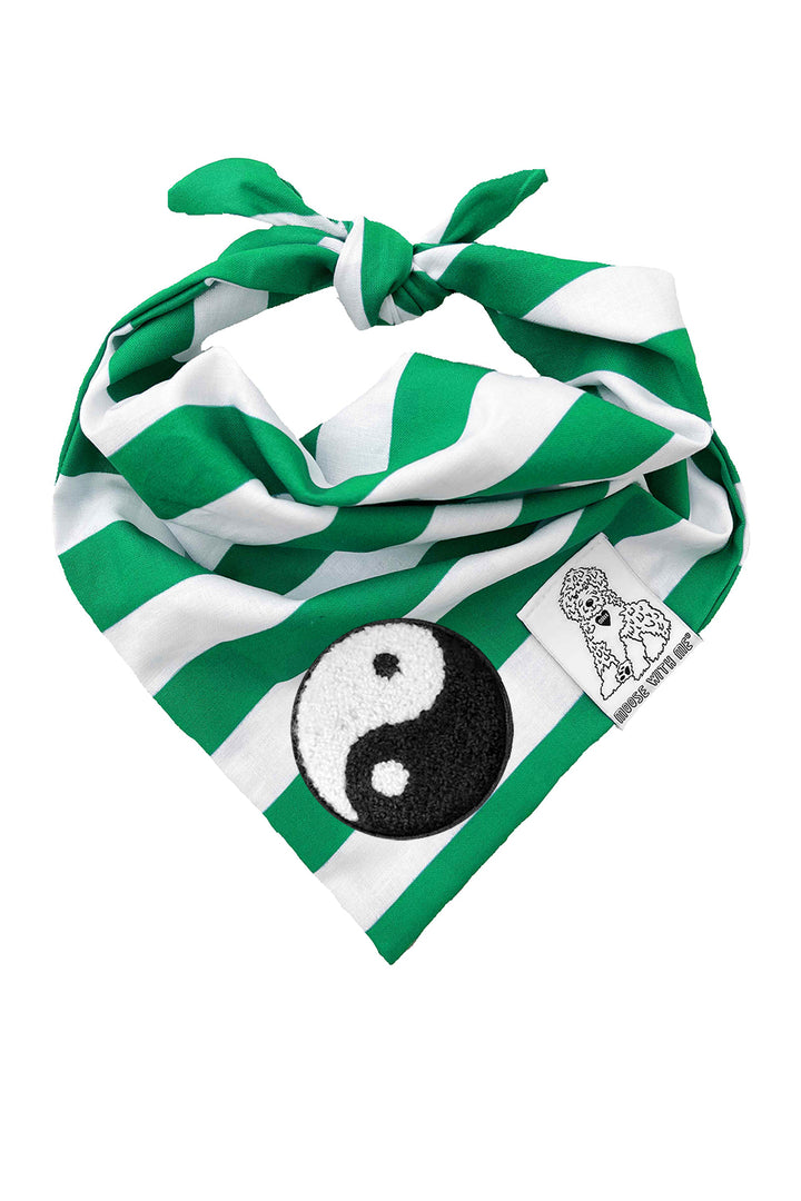 Dog Bandana Stripe - Green - Customize by adding Interchangeable Velcro Embroidered Patches