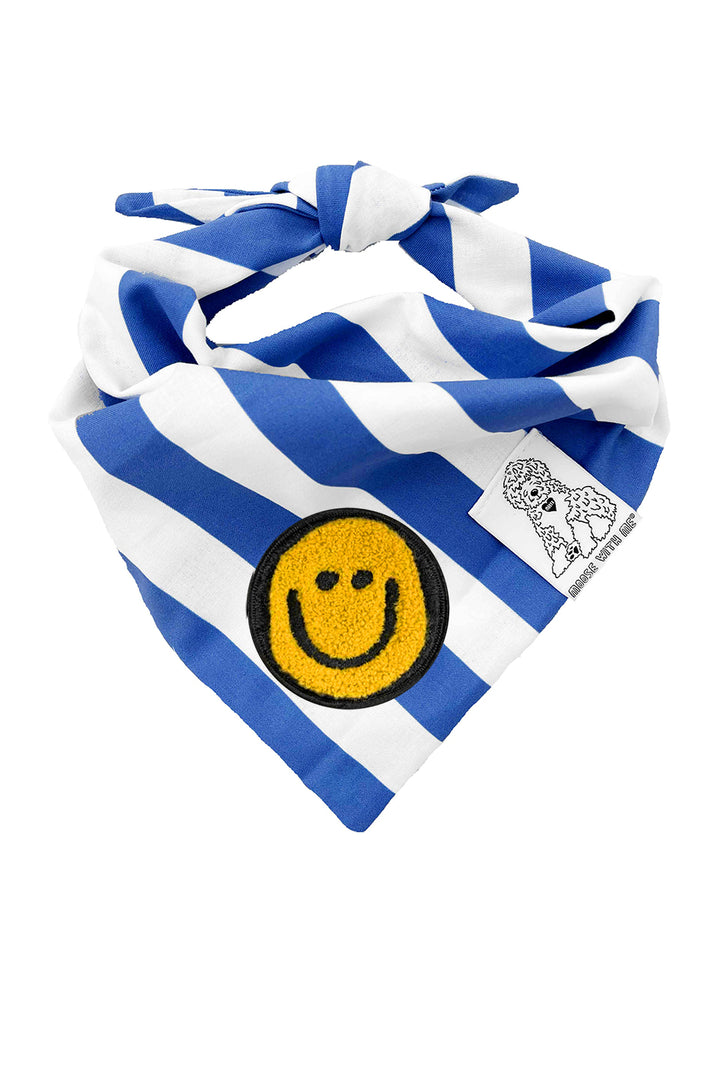Dog Bandana Stripe - Blue - Customize by adding Interchangeable Velcro Embroidered Patches