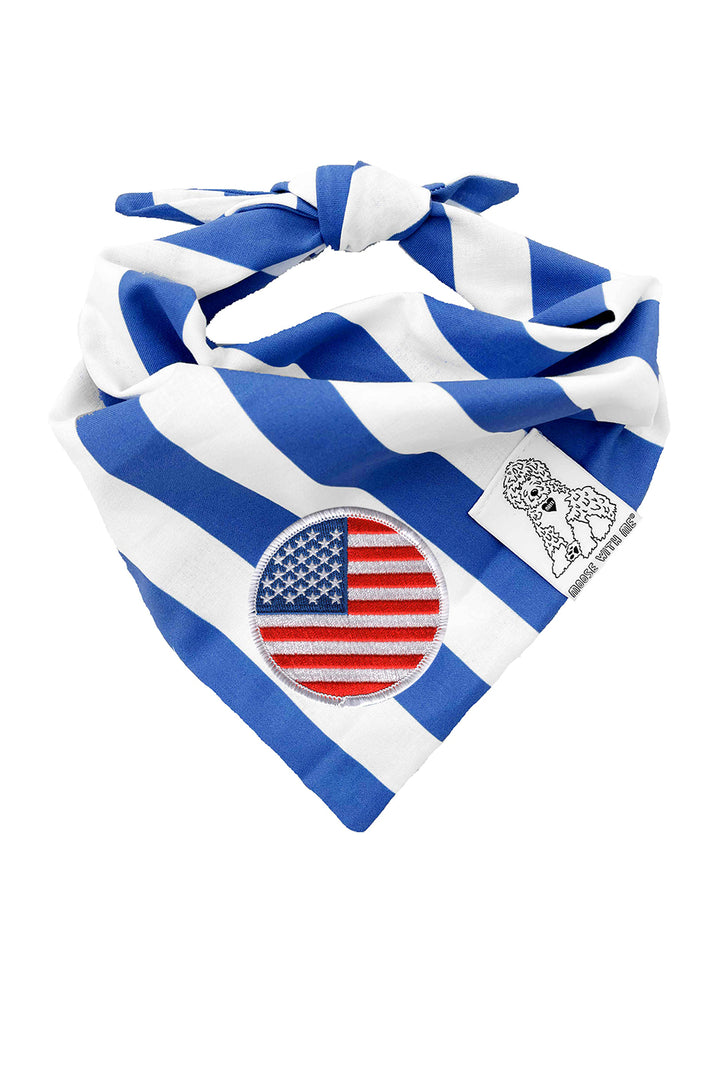 Dog Bandana Stripe - Blue - Customize by adding Interchangeable Velcro Embroidered Patches