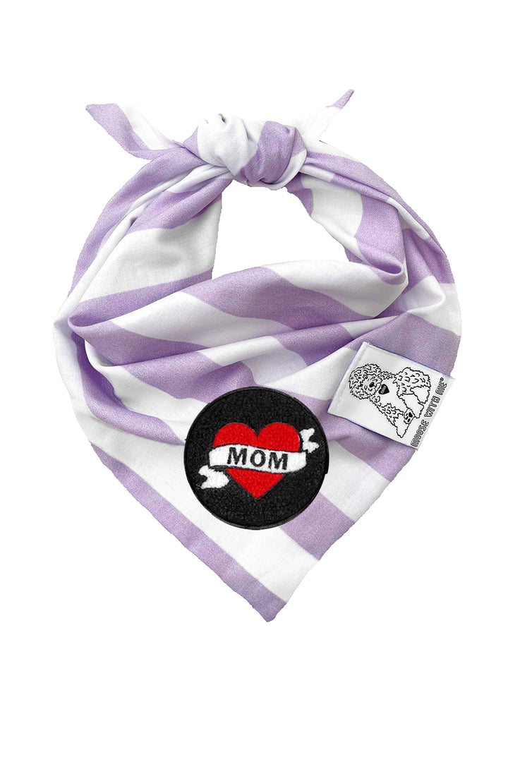 Dog Bandana Stripe- Lavender - Customize by adding Interchangeable Velcro Embroidered Patches