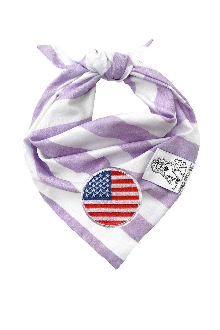 Dog Bandana Stripe- Lavender - Customize by adding Interchangeable Velcro Embroidered Patches