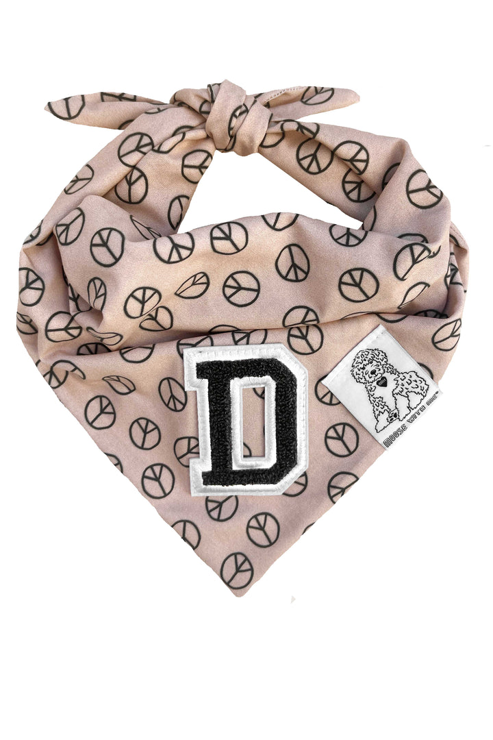 Dog Bandana Peace Sign - Tan - Customize by adding Interchangeable Velcro Embroidered Patches