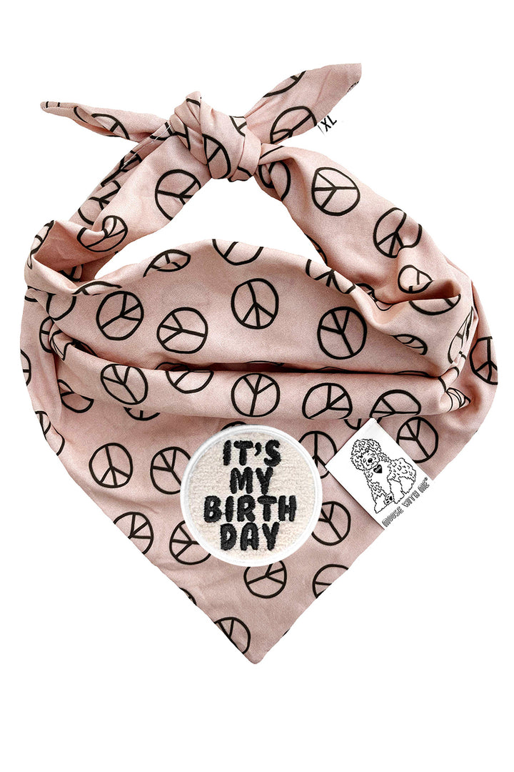 Dog Bandana Peace Sign - Tan - Customize by adding Interchangeable Velcro Embroidered Patches
