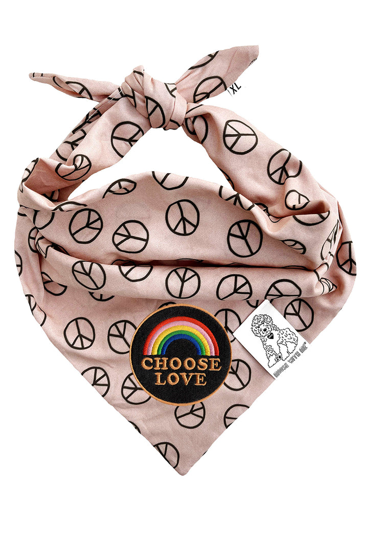 Dog Bandana Peace Sign - Tan - Customize by adding Interchangeable Velcro Embroidered Patches