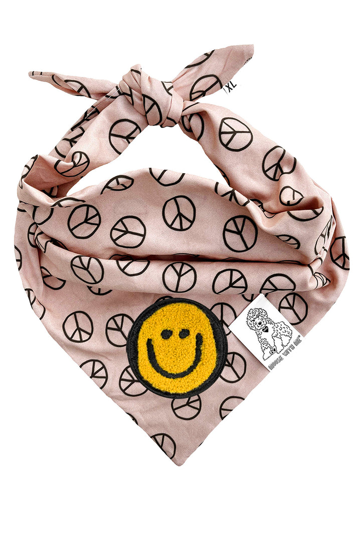 Dog Bandana Peace Sign - Tan - Customize by adding Interchangeable Velcro Embroidered Patches