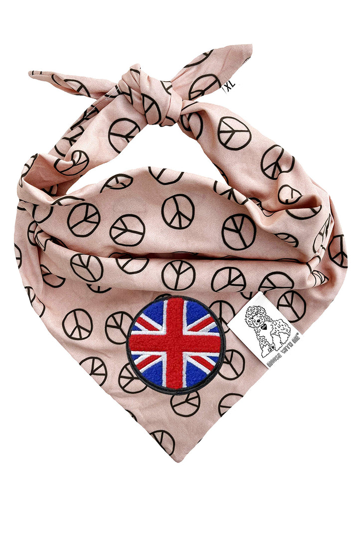 Dog Bandana Peace Sign - Tan - Customize by adding Interchangeable Velcro Embroidered Patches
