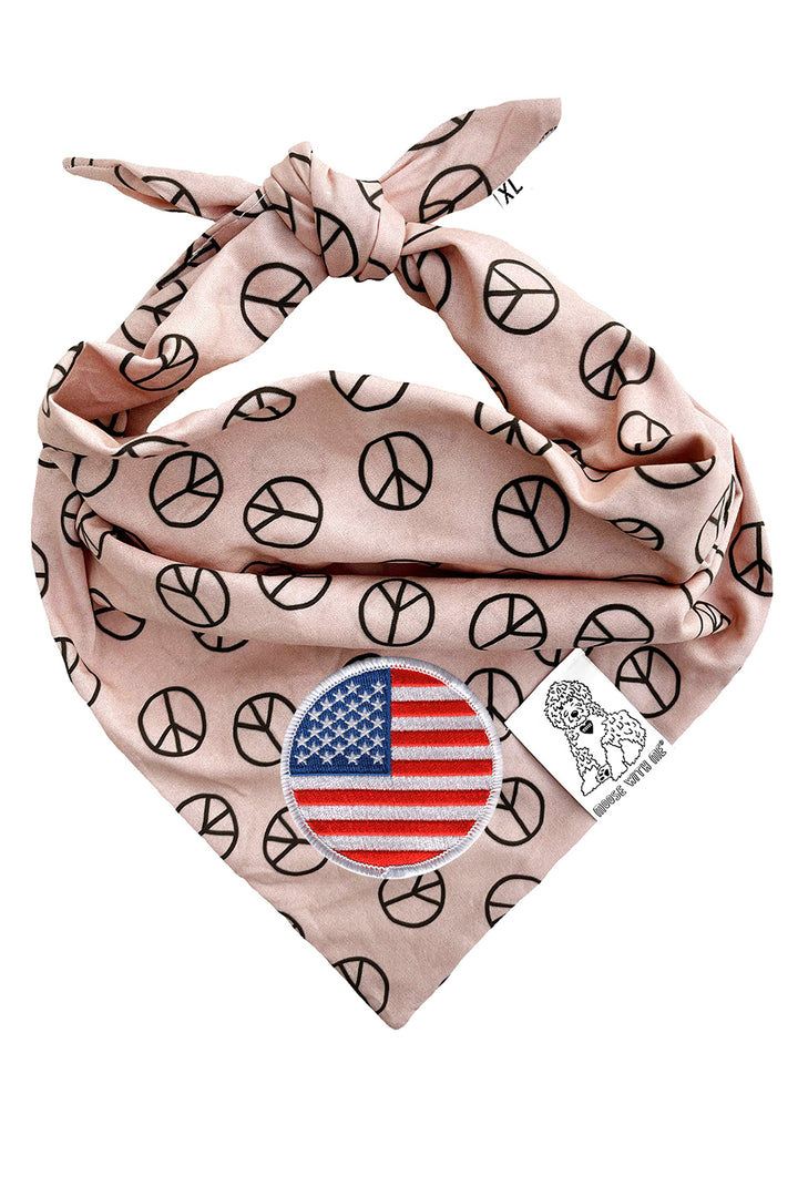 Dog Bandana Peace Sign - Tan - Customize by adding Interchangeable Velcro Embroidered Patches
