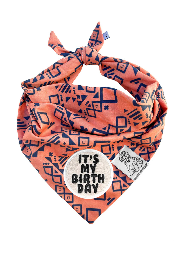Dog Bandana Aztec - Peach - Customize by adding Interchangeable Velcro Embroidered Patches