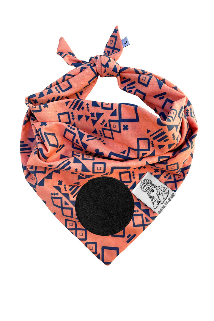 Dog Bandana Aztec - Peach - Customize by adding Interchangeable Velcro Embroidered Patches
