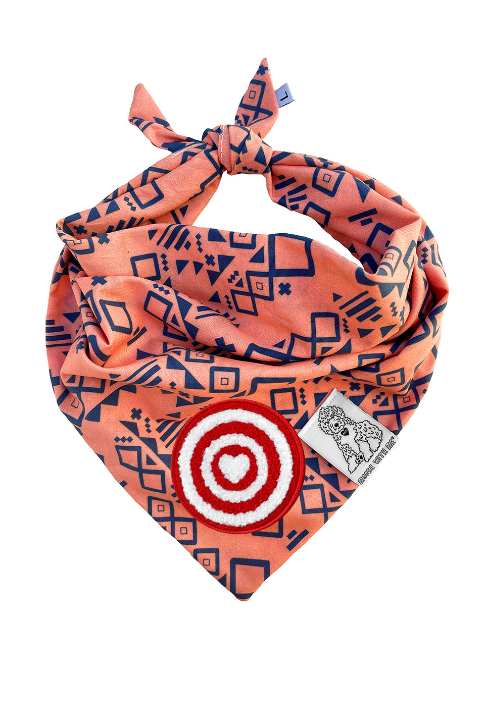 Dog Bandana Aztec - Peach - Customize by adding Interchangeable Velcro Embroidered Patches