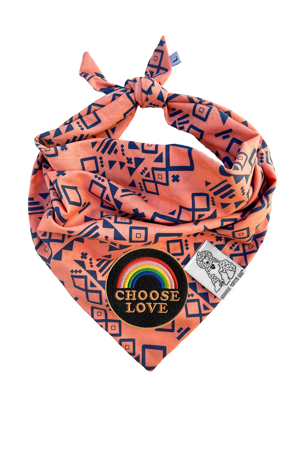 Dog Bandana Aztec - Peach - Customize by adding Interchangeable Velcro Embroidered Patches